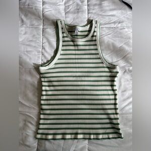 Ann Taylor Green and Cream Striped Tank Top